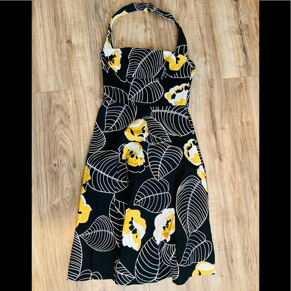 Vintage Dresses & Skirts - VINTAGE: halter dress, floral, black and yellow, 4
